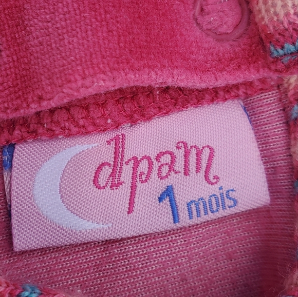 dpam One-piece Jumpsuit Footie Pink Velour Baby Girls 1 Months - Picture 4 of 5